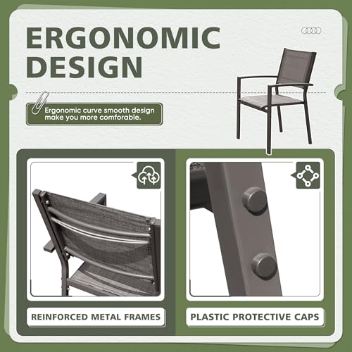 Flamaker Patio Chairs Textilene Outdoor Chairs Set of 6 Stackable Dining Chair for Backyard, Deck, Poolside (Grey)