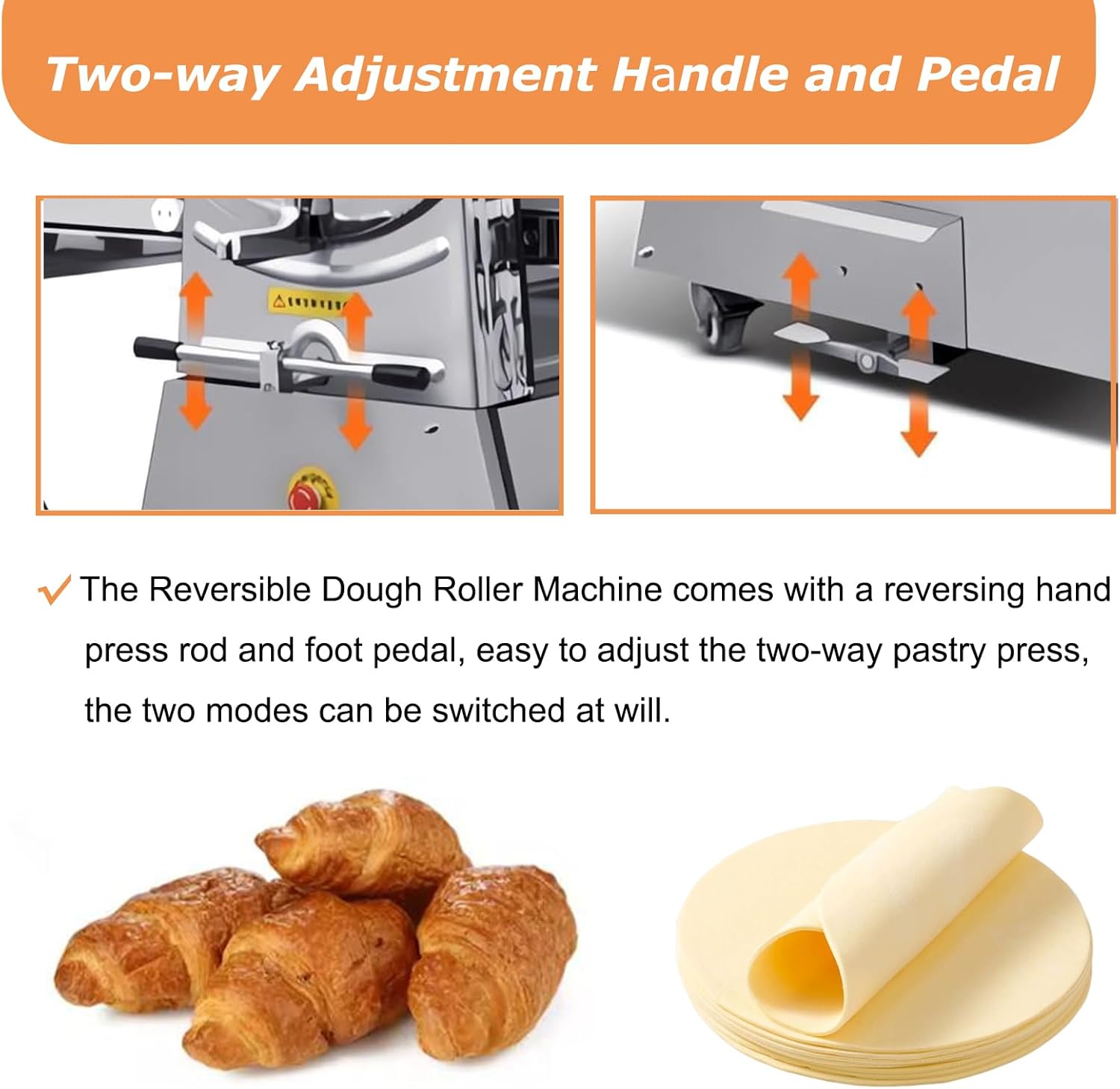 HayWHNKN Dough Sheeter 20'' Reversible Dough Roller Machine Croissant Pastry Danish Pastry Bakery Roller Puff Pastry Pizza Foldable Dough Rolling Machine with Foot Switch 110V