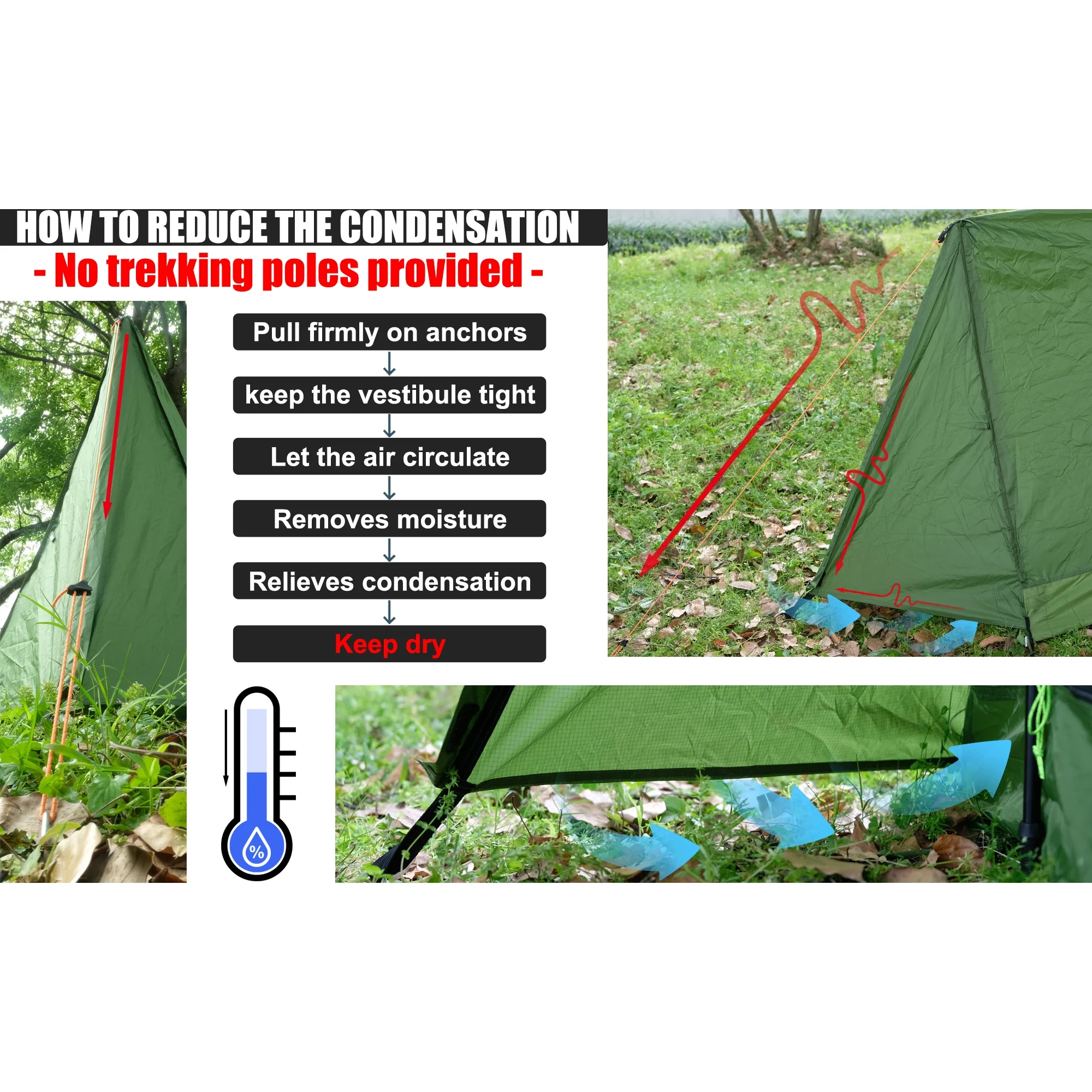 1 Person and 2 Person Trekking Pole Tent for Backpacking - Ultralight Backpacking Tent, Waterproof Hiking Tent for Camping  (NO Trekking Poles!!!)