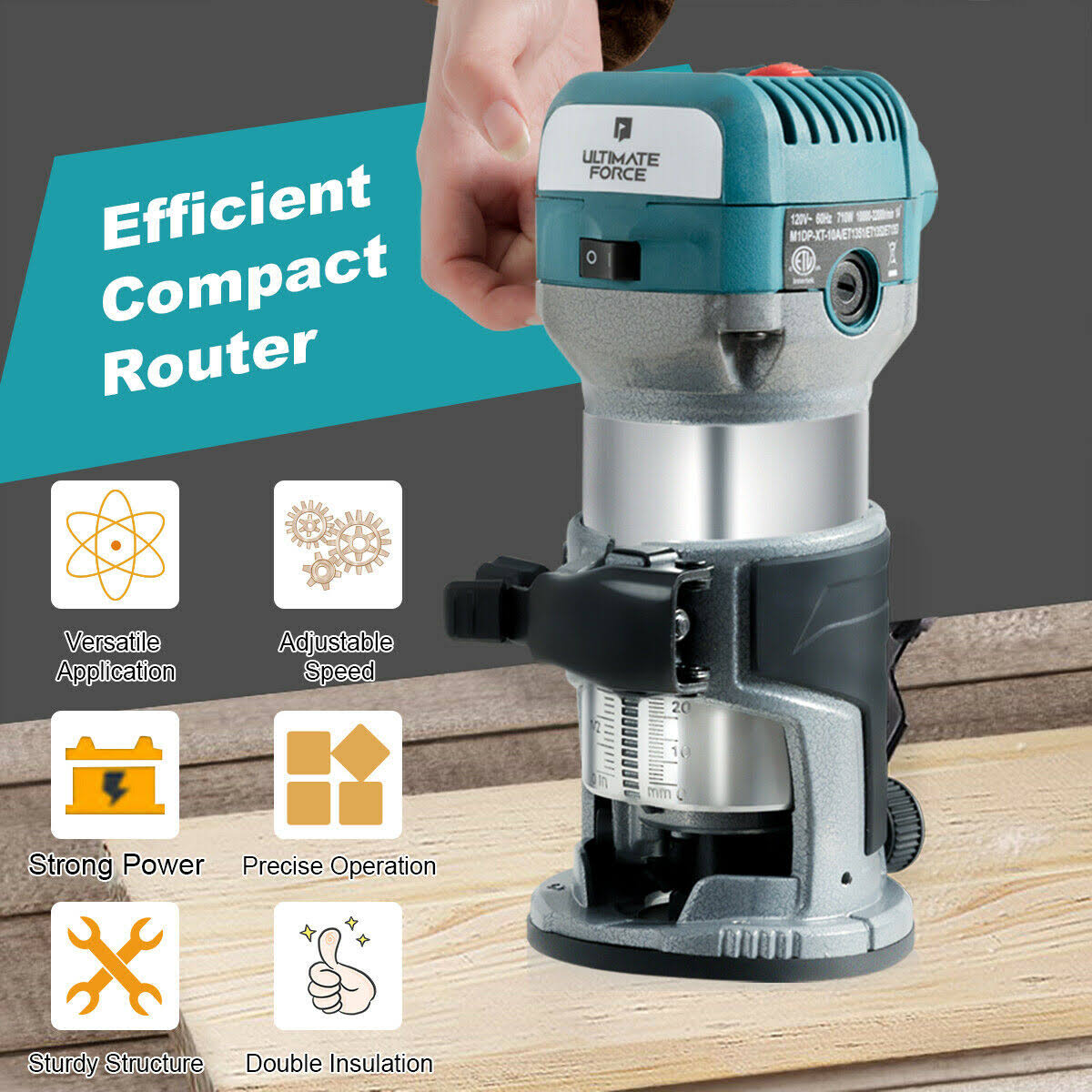 1.25HP Palm Router Kit Variable Speed Woodworking with Plunge Base
