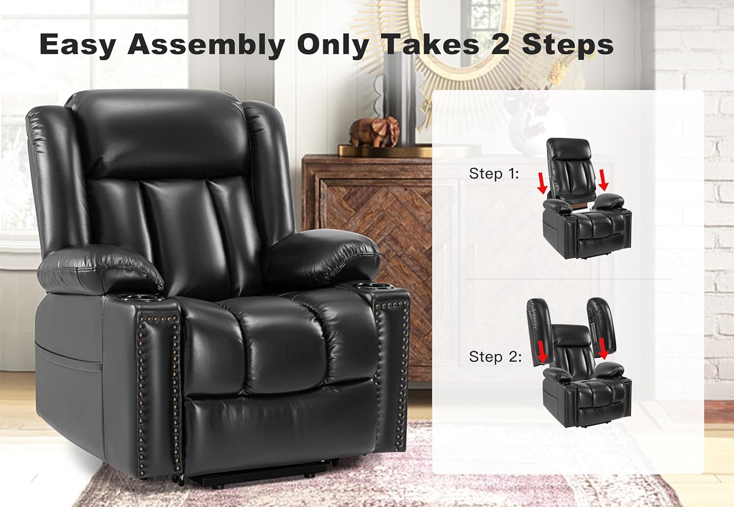 Dual Motor Power Lift Chair Recliner for Elderly with Heat and Massage, Infinite Position Lay Flat Lift Chairs Recliners for Seniors, USB Ports, Cup Holder, Black