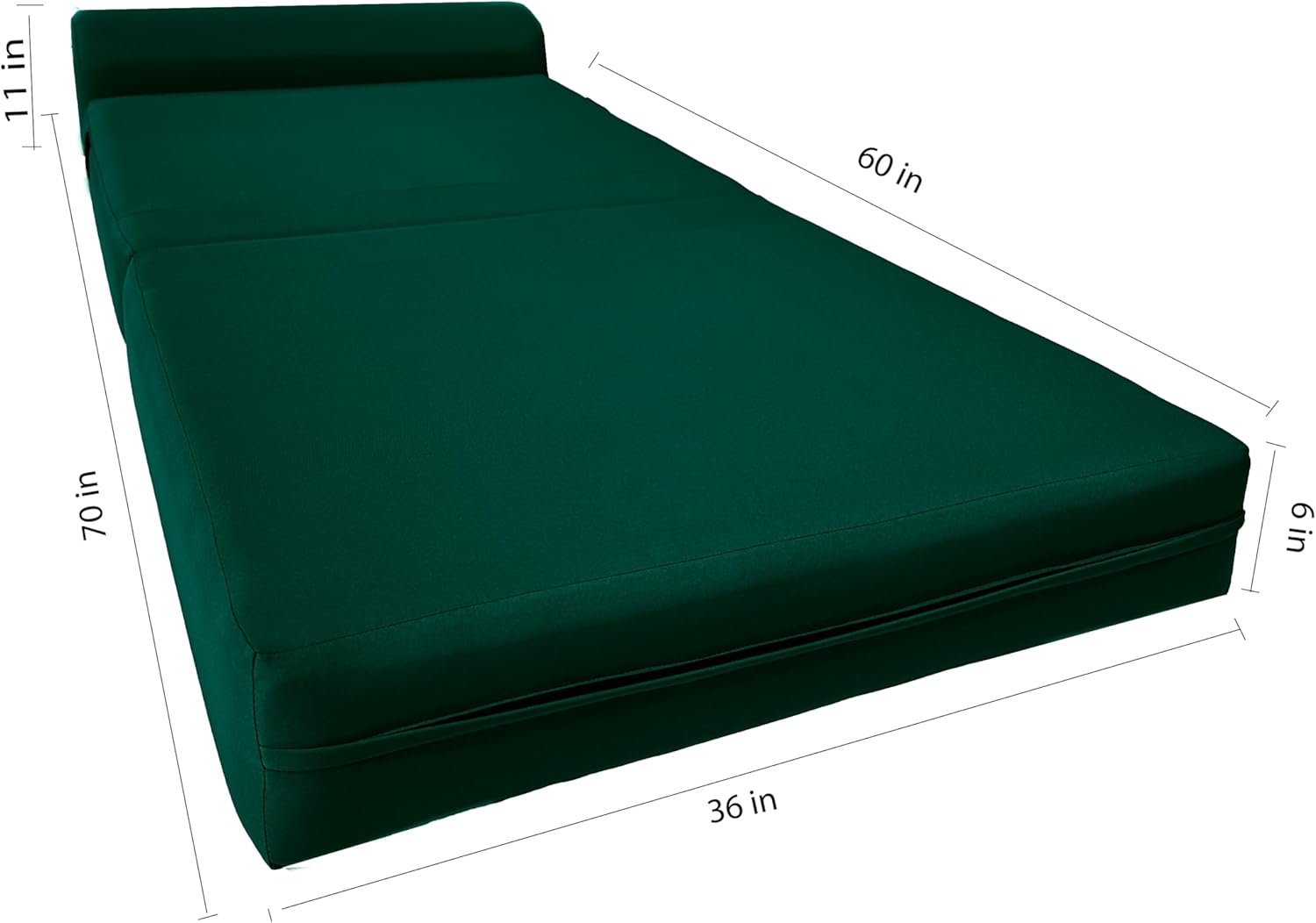 D&D Futon Furniture Hunter Green Sleeper Chair Folding Foam Bed, Studio Guest Beds, Sofa, High Density Foam, 70 x 36 x 6 in Thick