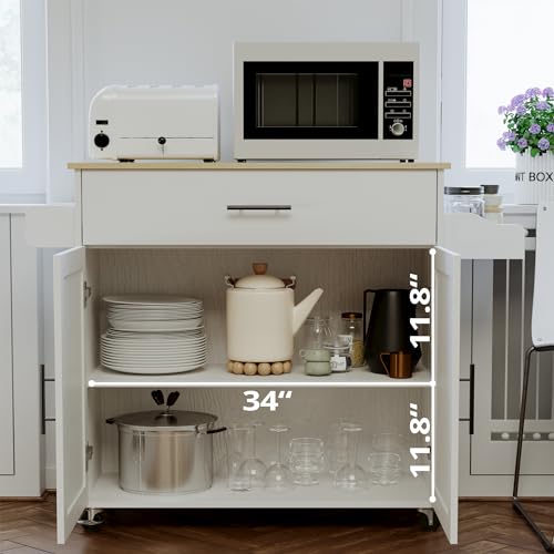 IRONCK Rolling Kitchen Island Table on Wheels with Drop Leaf, Storage Cabinet, Drawer, Spice/Towel Rack, Kitchen Cart, 47.25" Wide Black