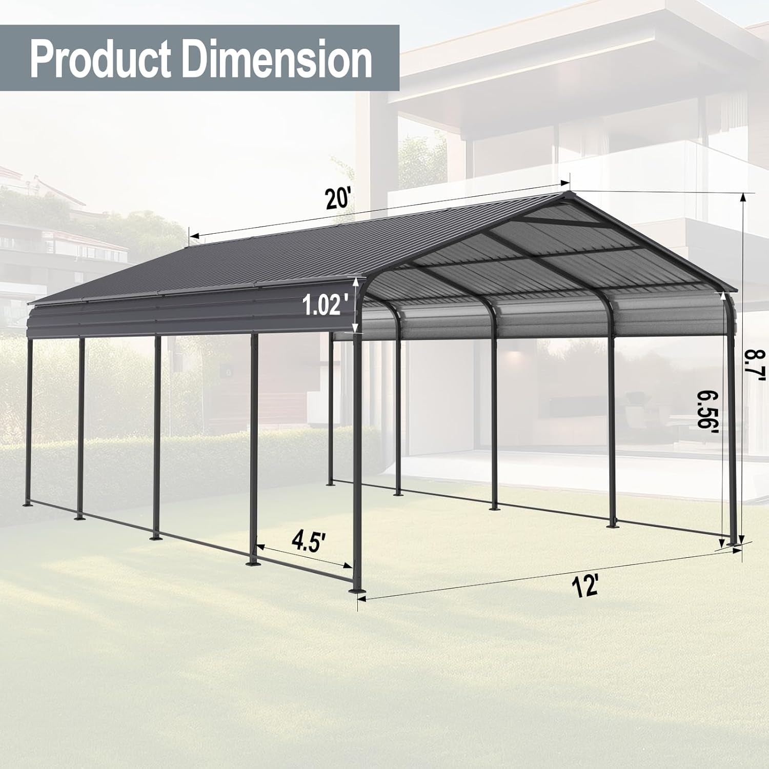 Carport 10 x 20 ft Heavy Duty Metal Carport Canopy with Galvanized Steel Roof Frame, Outdoor Garage Car Shelter Shade, Car Tent Outdoor Storage Shed for Car, Boats and Truck, Gray