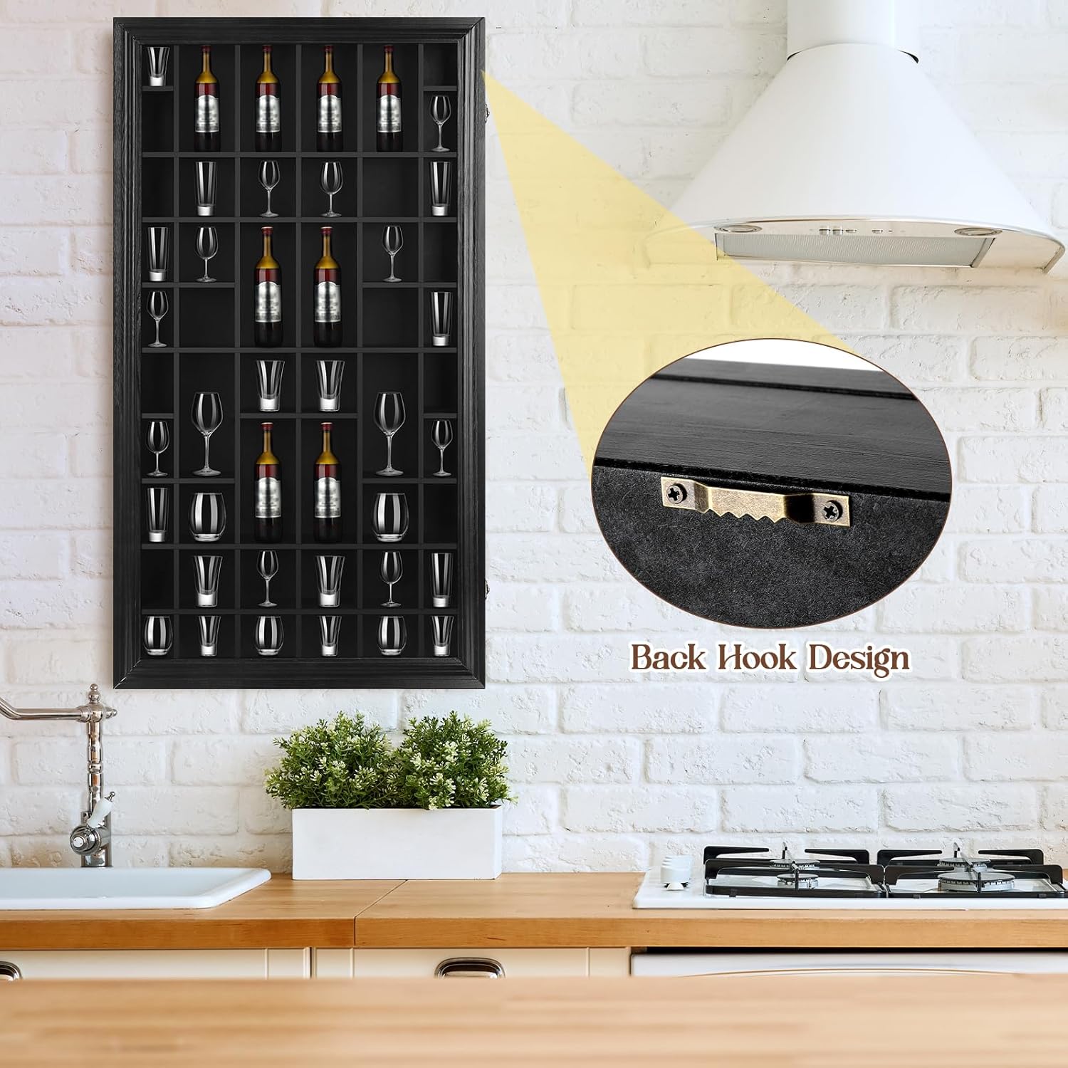 2 Pcs Shot Glass Display Case 50 Slots Wood Shot Glasses Holder 32.5 x 17.9'' Wall Mount Cabinet Rack Holder for Collectibles Glass Bar Cabinet with Lockable Acrylic Door
