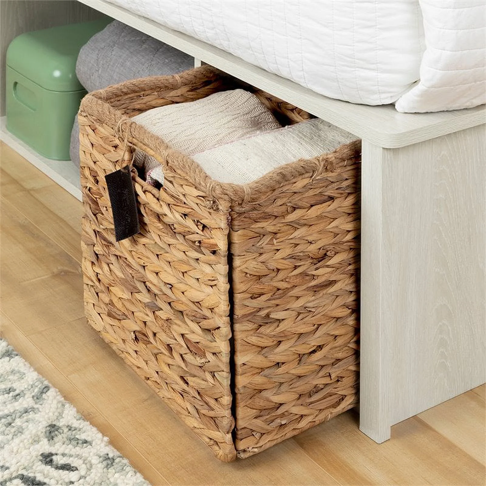 Bowery Hill Modern Wood/Rattan Full Storage Platform Bed in Winter Oak