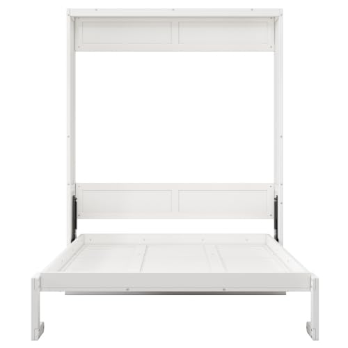 Murphy Bed,61.5-inch Cabinet Bed Folding Wall Bed with Desk Combo Perfect for Guest Room, Study, Office, White (Queen)