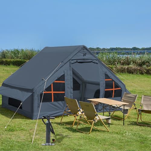 Inflatable Tent with Pump,4-6 Person Instant Glamping Camping Tents House, Easy Setup Blow Up Family Tents for 4 Seasons Waterproof Inflatable Tent for Camping with Mesh Windows.