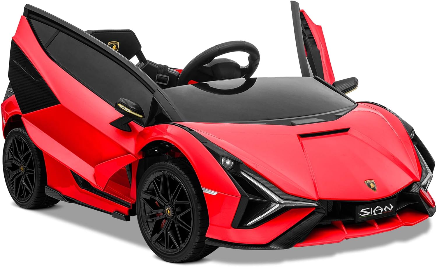 Kidzone Kids 12V Electric Ride On Licensed Lamborghini Sian Roadster Motorized Toy Car with Remote Control, Wheels Suspension, LED Lights & Music – Green with Gold Rim