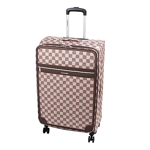 steve madden Designer Luggage - Checked Large 28 Inch Softside Suitcase - Expandable for Extra Packing Capacity - Lightweight Bag with Rolling Spinner Wheels (Noble Black/Grey, 28in)