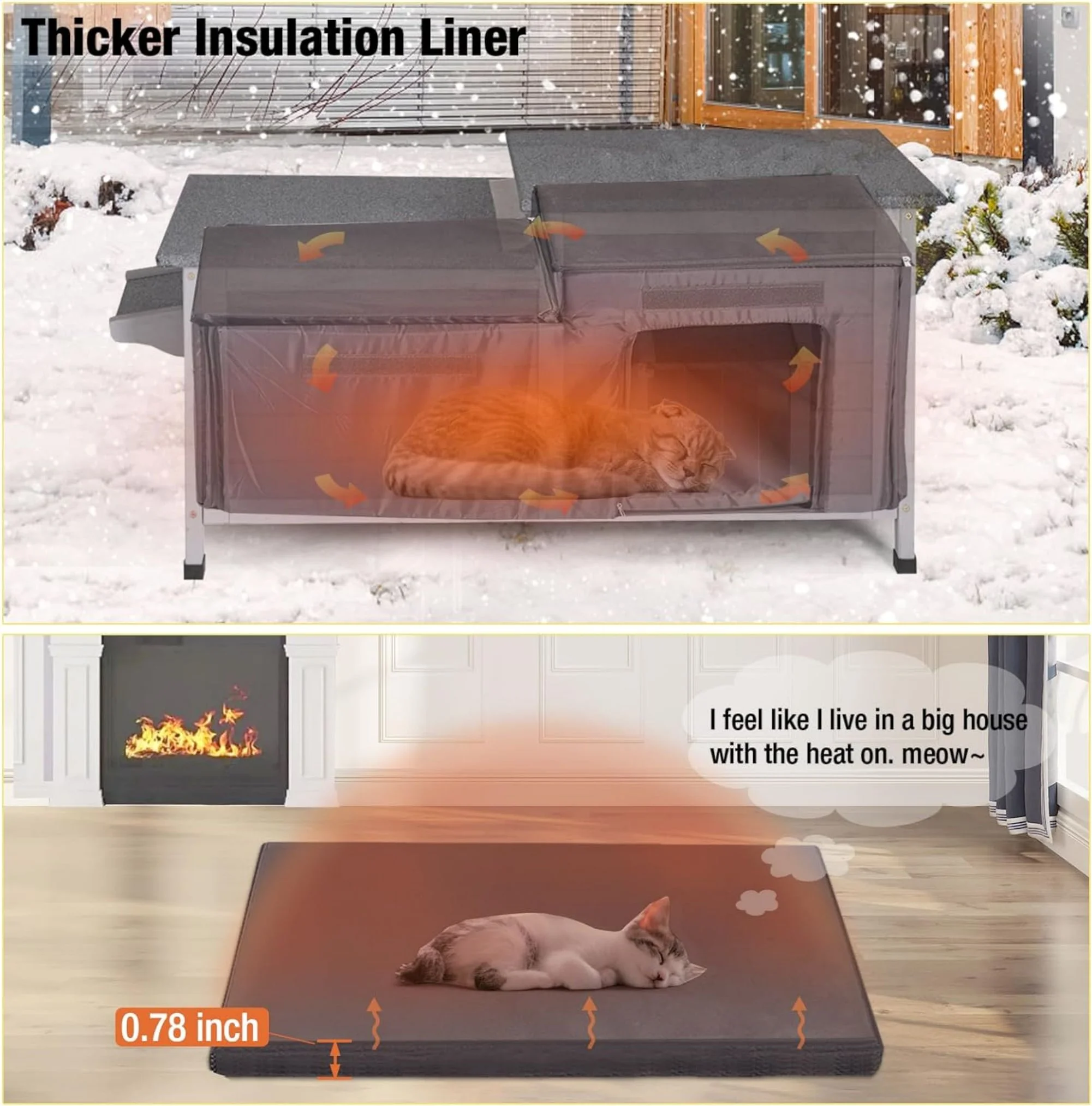 Morgete Insulated Cat House Outdoor Feral Shelter Weatherproof Cat Condo for Winter, Insulated Liner