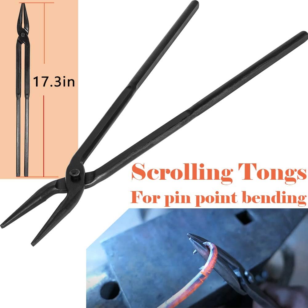 Beginner blacksmith tongs Blacksmith Forge Tong Tools Set Includes 1/4 Flat Jaw, Pick Up, Scroll, 3/8 1/2 5/8 V-Bit Tongs (6 Piece)