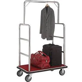 Global Industrial Silver Stainless Steel Bellman Cart Straight Uprights 6x22 Rubber Casters 985116SL