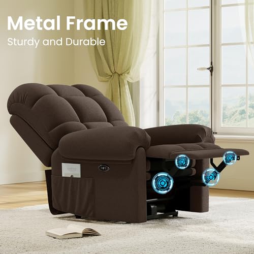2024 New Power Recliner Chair for Adults, Adjustable Electric Power Chair Lift Recliner, USB Port, Ultra-Comfy Teddy Fleece Recliner for Living Room, Tool-Less Setup Single Sofa, Beige white