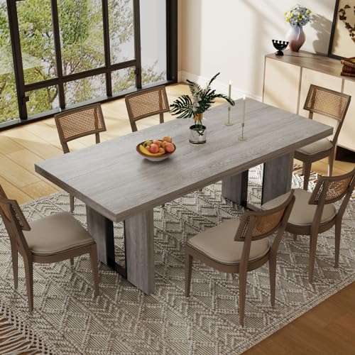 71" Large Dining Table, Rustic Farmhouse Dinner Table for 6 to 8 People, Rectangular Thick Kitchen Table with Heavy Duty Legs for Dining Room (Rustic)