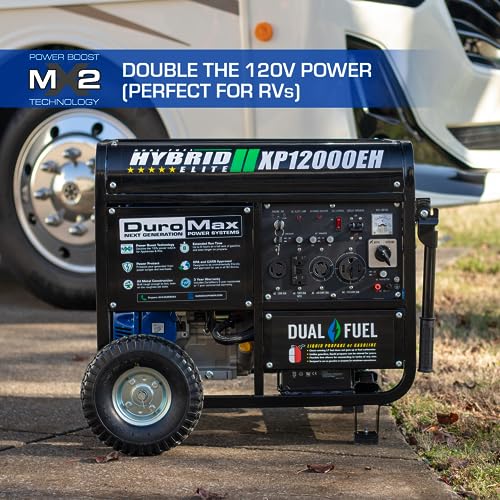 DuroMax XP12000EH 12,000-Watt Dual Fuel Portable Generator – Gas & Propane, Electric Start, Whole Home Backup Power, Transfer Switch Ready, RV & Emergency Ready