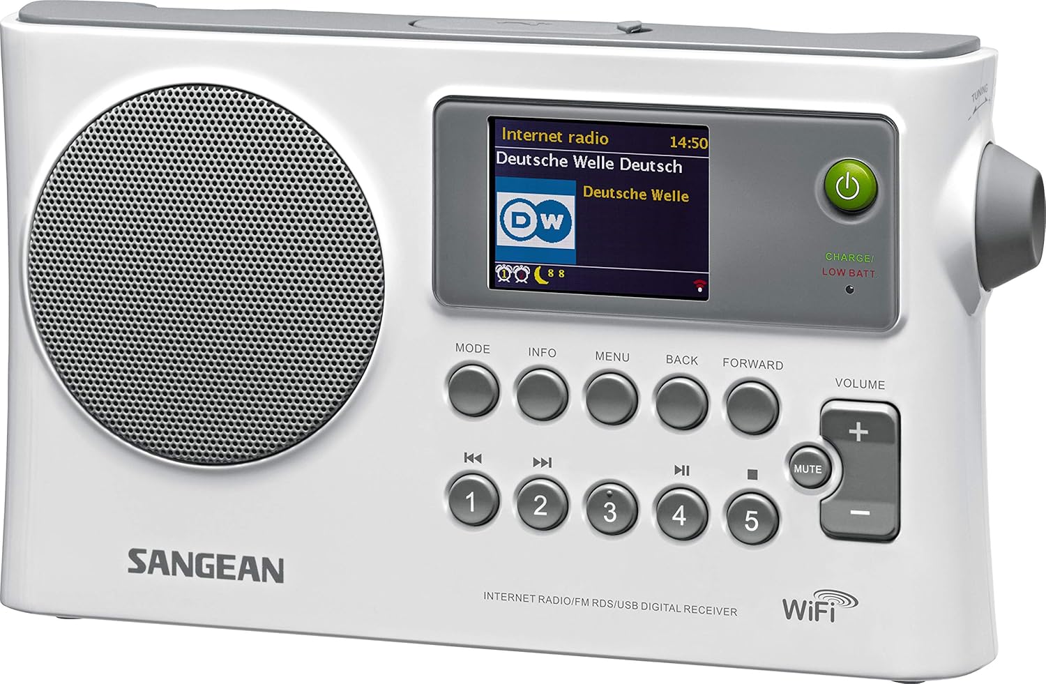 Sangean WFR-28 Internet Radio/FM-RBDS/USB/Network Music Player Digital Receiver with Color Display Gray/White