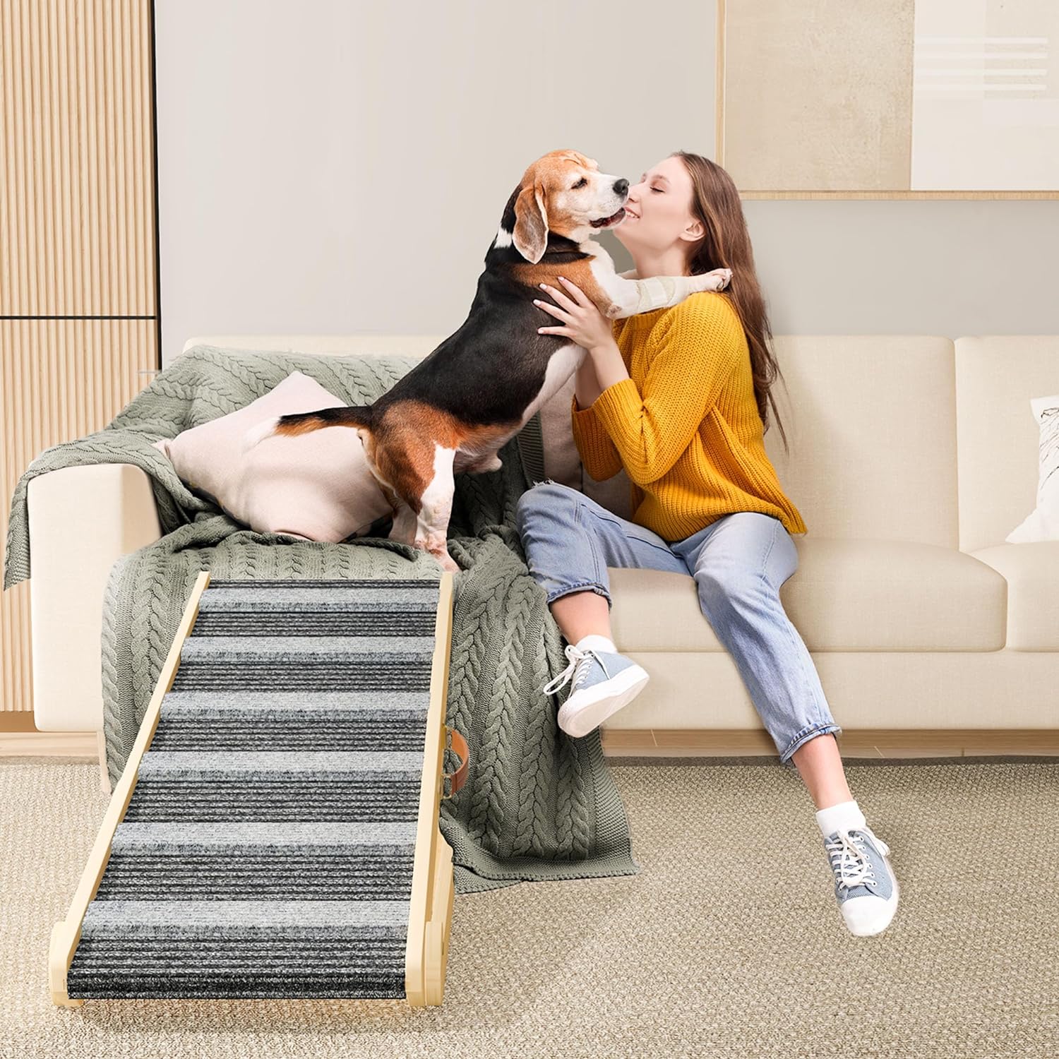 Dog Ramp, Portable Pet Ramp for Large Small Old Dogs Cats with 7 Adjustable Heights 11" to 26.6", Non-Slip High Traction Ramp for High Bed, Car and Couch, Hold up to 200 LBS