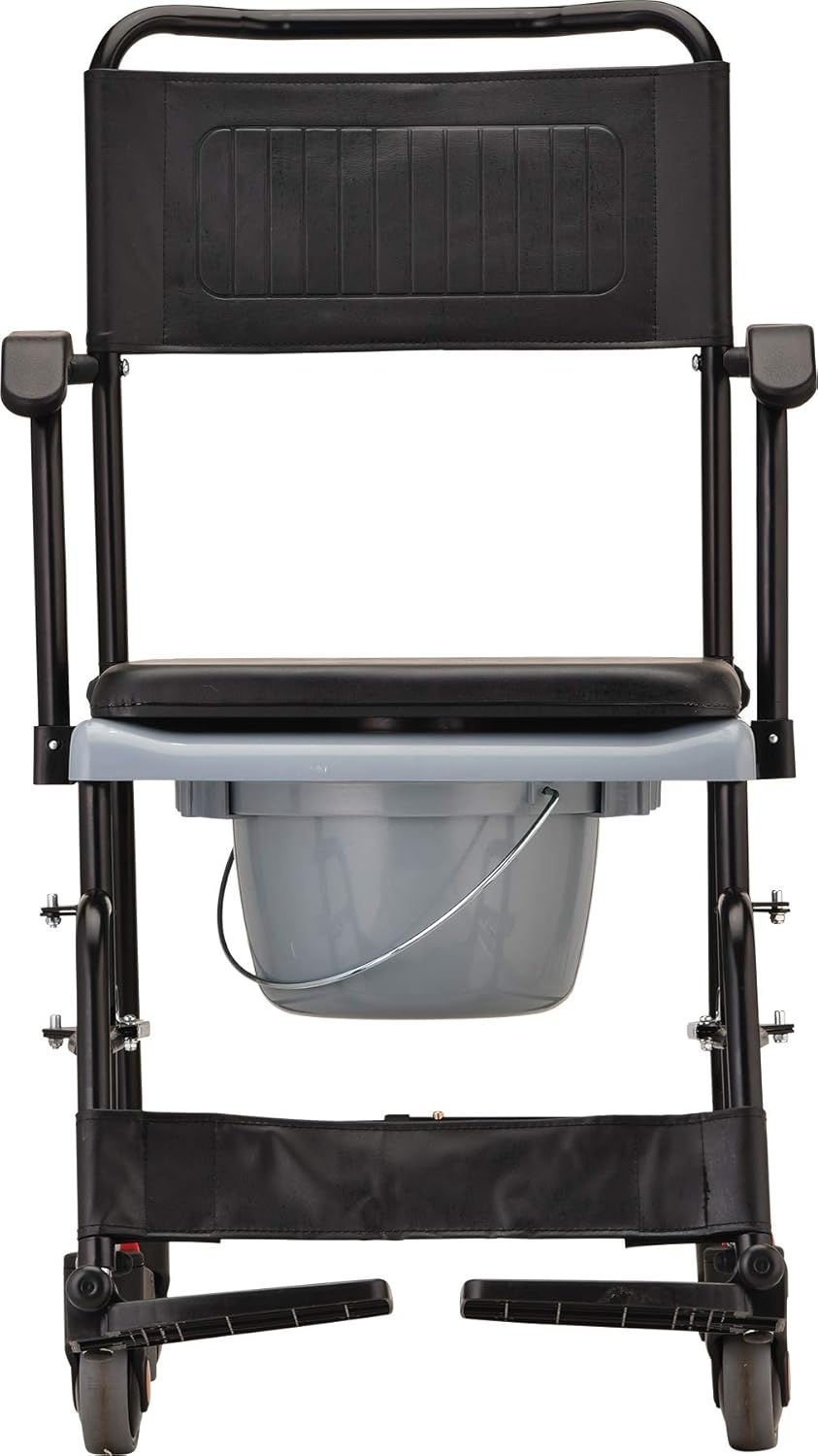 NOVA Medical Products Drop Arm (for Easy User Transfer) Transport Chair Commode, Rolling with Locking Wheels & Removable Padded Seat, Hammertone 1 Count