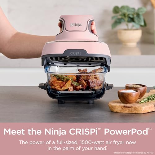 Ninja Crispi Air Fryer, Microwave, Freezer & Dishwasher Safe, Non Toxic Glass Portable Cooking System, 4 QT & 6 Cup Glass Containers with Storage Lids, Easy Meals, Air Fry, Bake, Green, FN101SG