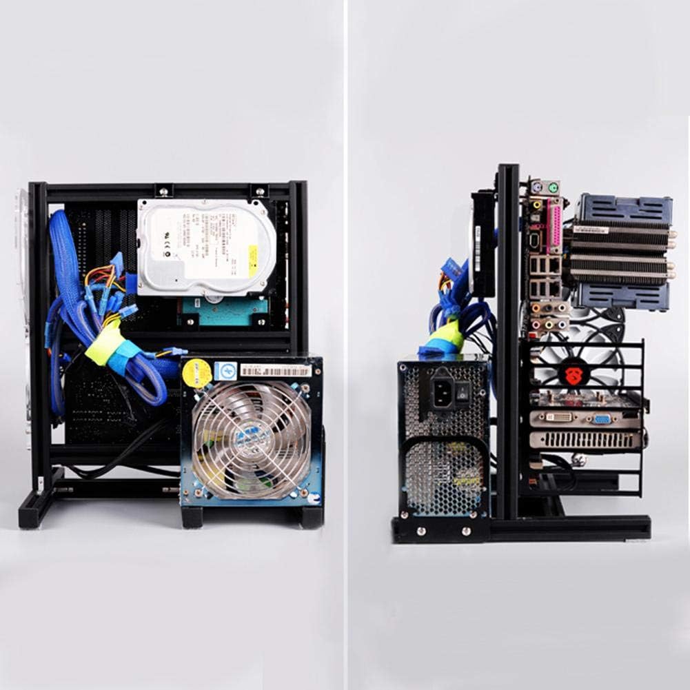 PUSOKEI M-ATX/ATX/ITX Motherboard Chassis DIY Set,Computer Aluminum Open Air Frame Chassis Case, Vertical Overclocking Open Aluminum Frame Chassis Rack,Good Heat Dissipation(Black)