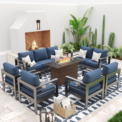 UDPATIO 8 Piece Aluminum Patio Furniture Set, Oversized Modern Outdoor Furniture Set with Olefin Fabric Cushion for Patio Deck Backyard, Dark Grey(with Waterproof Covers)