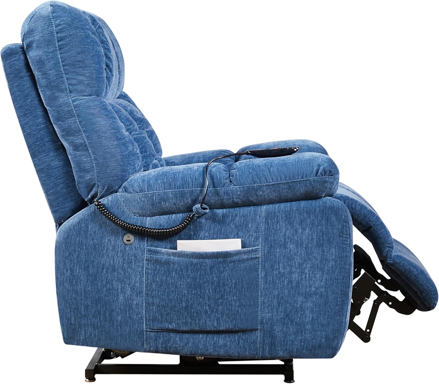 Dual Motor Electric Power Lift Recliner Chair with Massage and Heat, 3 Positioning, USB Ports, 2 Side Pockets, Density Foam, High-End Fabric-Elderly Support Blue, 35.5" L x 37.8" W x 42" H