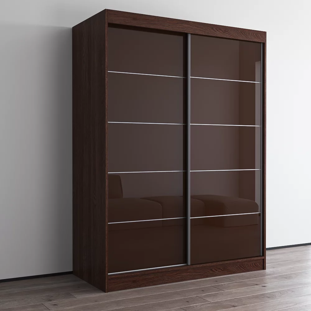 Aria 2 Door 59" Wide Modern High Gloss Wardrobe Armoire, Wenge