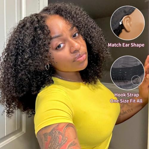 Beauty Forever 12inch Curly Glueless Wigs Human Hair 7X5 Bye Bye Knots Wear and Go Bob Wig with Reddish Brown,Pre Plucked Pre Cut HD Lace Short Curly Wig for Women 150% Density 33B Color