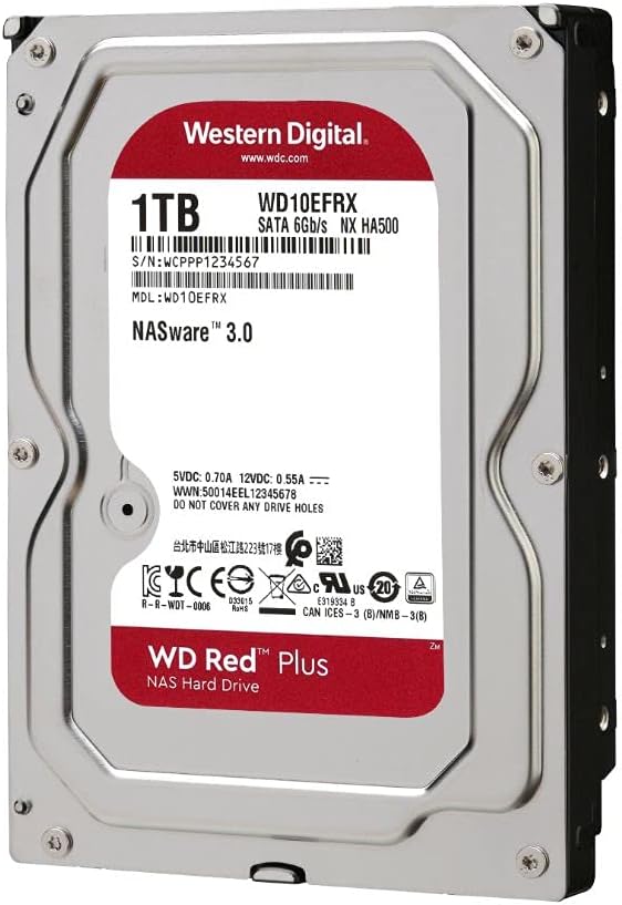 Western Digital 2TB WD Red Plus NAS Internal Hard Drive HDD - 5400 RPM, SATA 6 Gb/s, CMR, 128 MB Cache, 3.5 -WD20EFZX