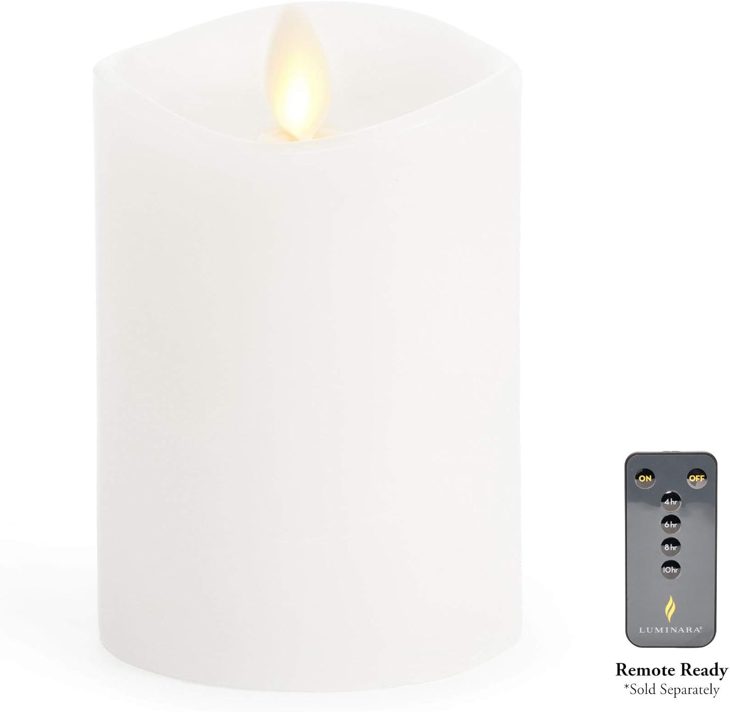 Luminara Flameless Pillar Candle, Small (4.5 inches, Unscented) Real-Flame Effect, Melted Edge, Real Wax, Smooth Finish, White, LED Battery-Powered Candle Pack of 2
