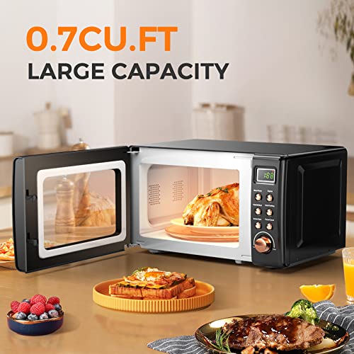 Nightcore Countert Retro Microwave Oven, Large 0.7Cu.ft, 700-Watt, Cold Rolled Steel Countertop with Time Setting, Glass Turntable Plate, Pre-Programmed Cooki, 18"(L)×14"(W)×10"(H), Green