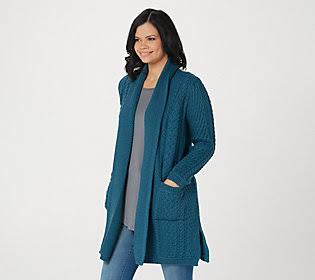 Aran Craft Merino Wool Open Front Long SweaterCardigan, Size XX-Small, Bermuda
