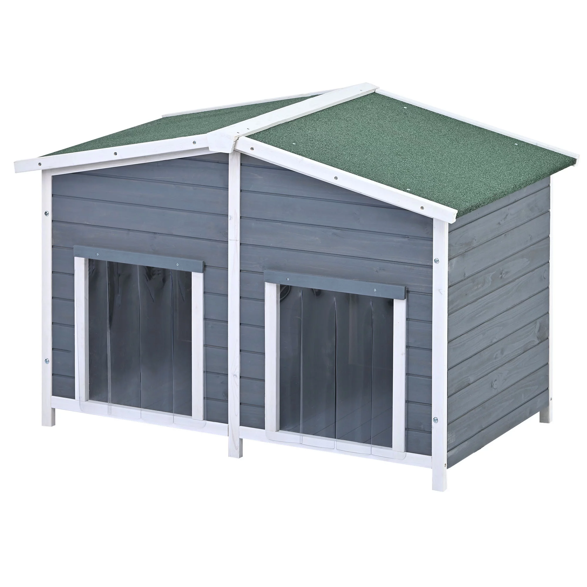 Soges 47" Large Wooden Dog House Outdoor, Pet Log Cabin Home With Porch Deck for Large/Medium Dogs, Gray&Green