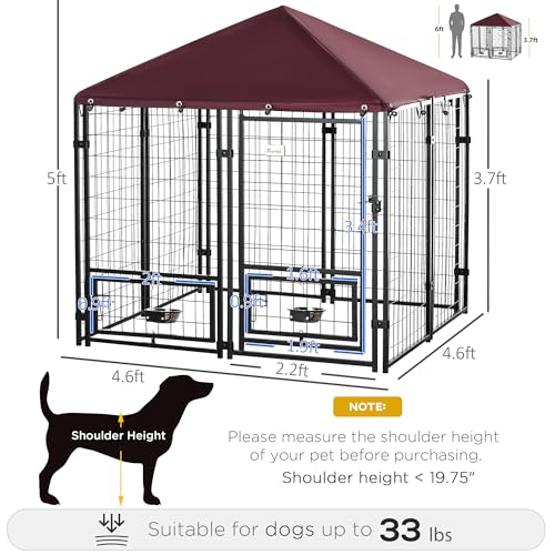 PawHut 4.6' x 4.6' x 5' Dog Kennel Outside, Welded Wire Outdoor Dog Kennel Run with Waterproof & UV Resistant Cover, for S&M Breeds, Chickens, Ducks, Black