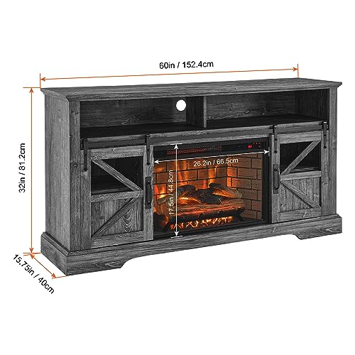 Fireplace TV Stand Cabinet,Wood LED Light Entertainment Center Electric Fireplace Heater for 400Sq.ft., Modern Farmhouse tv Console with Fireplace for TVs Up to 70", Home Living Room Decor