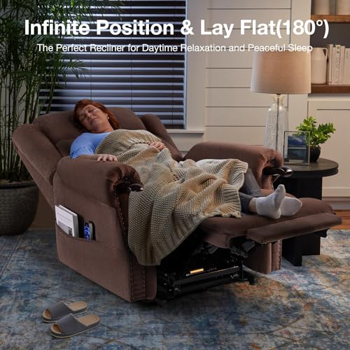 Dual Motor Large Power Lift Chairs Recliners for Elderly with Massage and Heat, Safely Knuckle Arm Lay Flat Lift Chair for Big and Tall, Infinite Position, USB Port, Extended Footrest, Grey