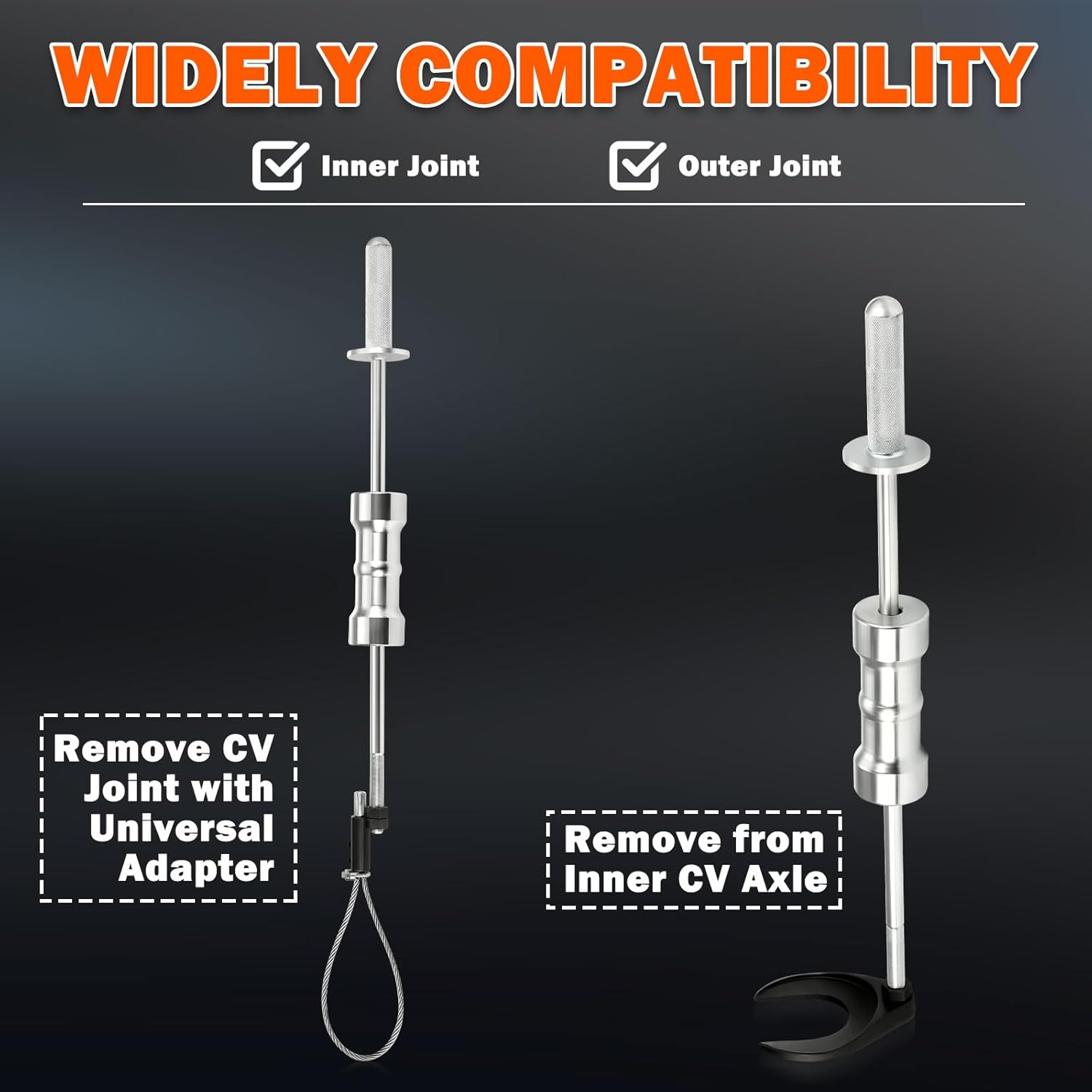 Inner CV Axle Puller Removal Tool Set with 5/8"-18 Slide Hammer & Adapter 63mm 48mm CV Joint Fork Adapter Front Wheel Drive Axle Puller Set