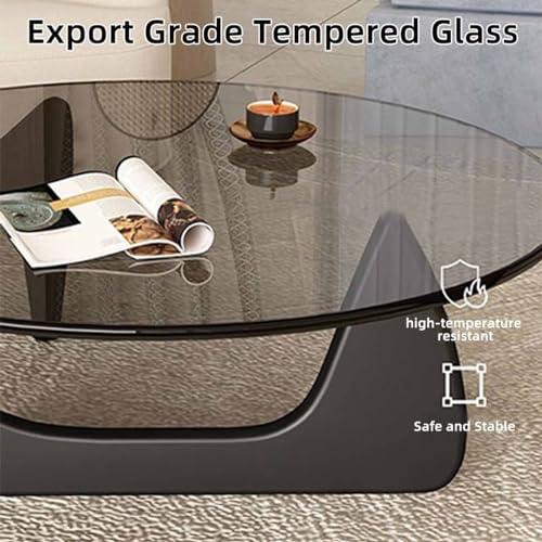 N/A Glass Coffee Table, Modern Triangle Design with Solid Wood Base and Clear Glass Top, Vintage Mid-Century Style, for Living Room, Patio, Study,I,114 * 82 * 40cm