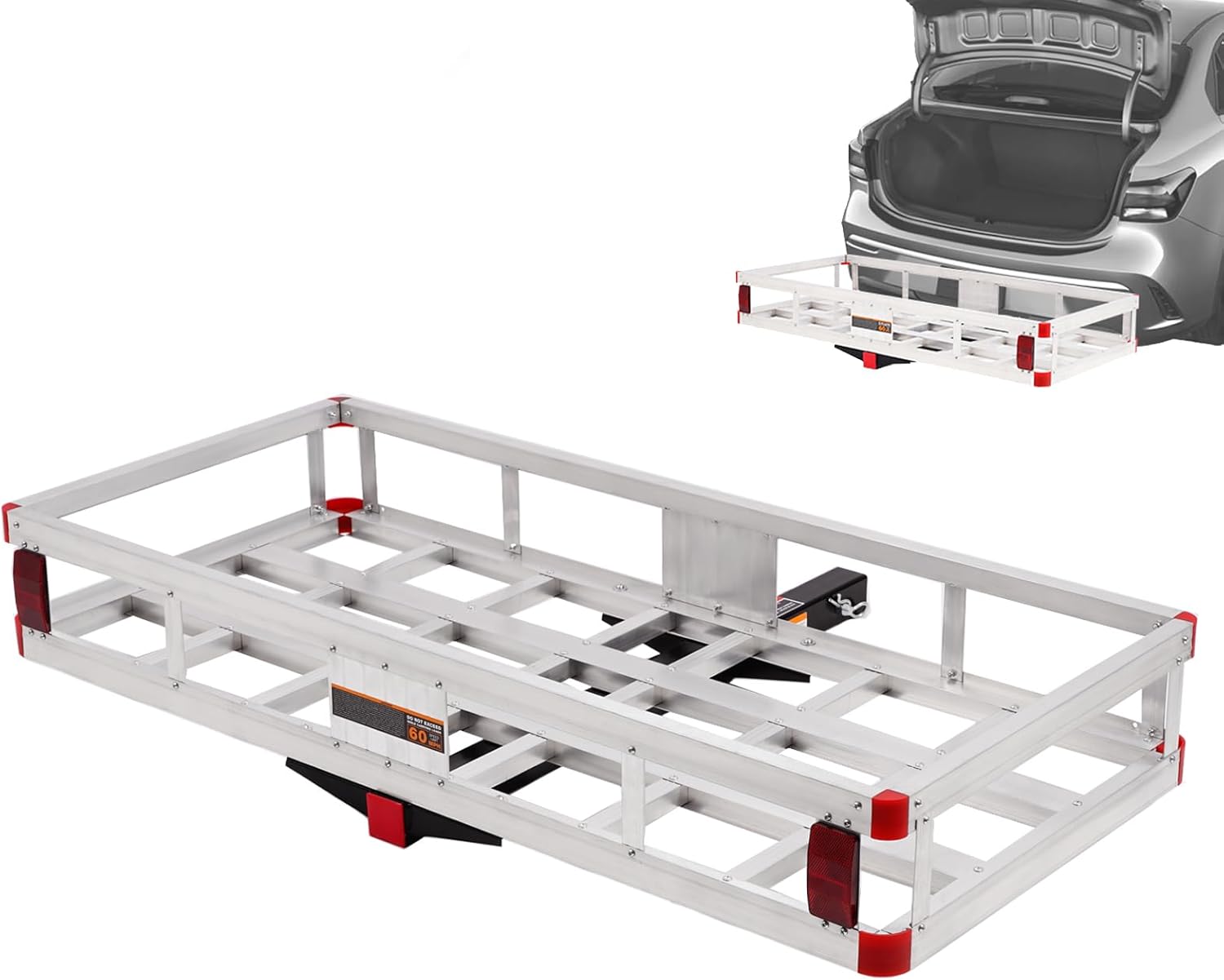 Hitch Cargo Carrier 49.4 x 22.4 x 7.1 inch,Trailer Hitch Mount Aluminum Cargo Basket Fits 2" Hitch Receiver, Luggage Carrier Rack for RV's, Trucks, Pickups, 500lb Capacity,Silver