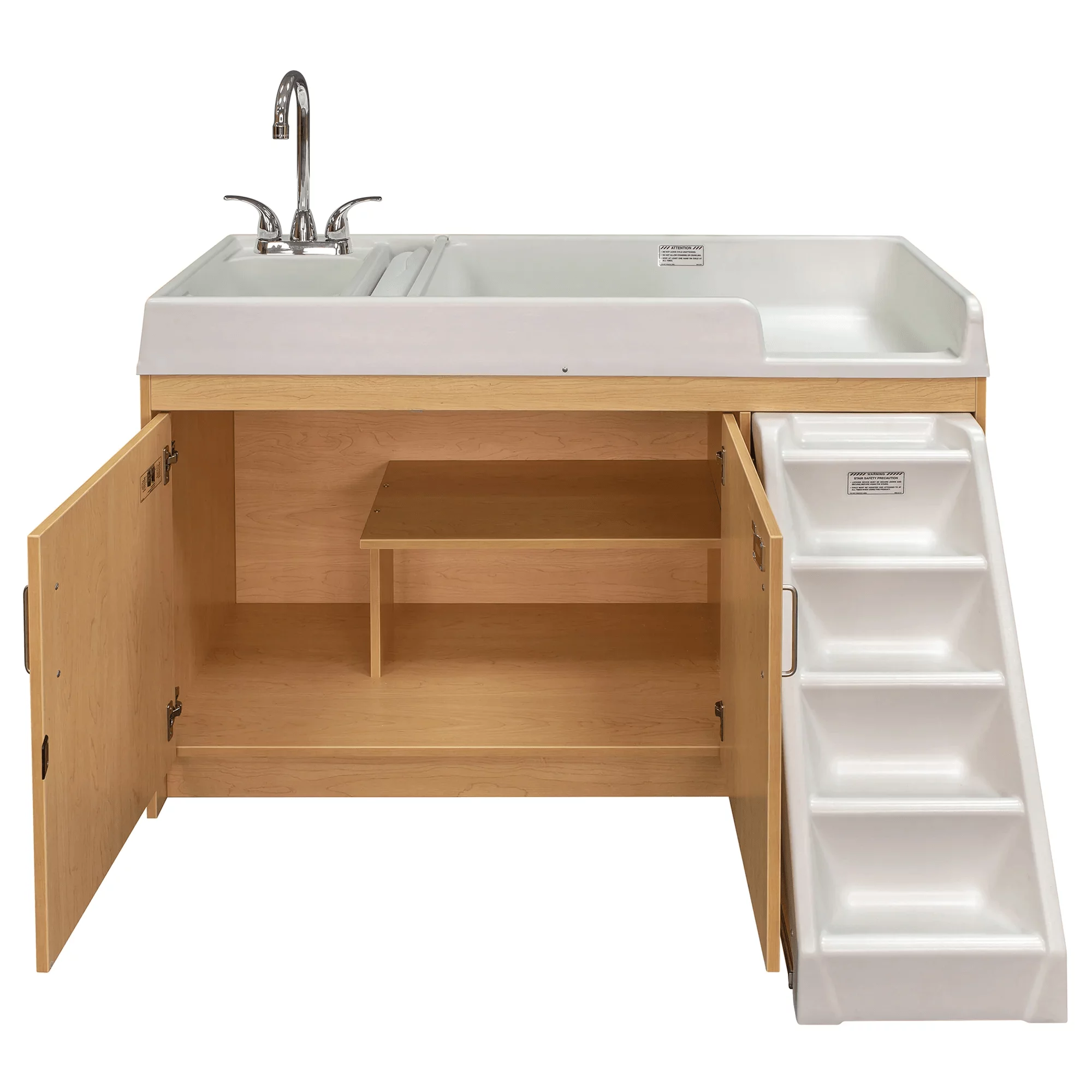 Tot Mate Walk-Up Baby Changing Table with Built-In Sink, Nursery Furniture, Laminated Wood, Maple