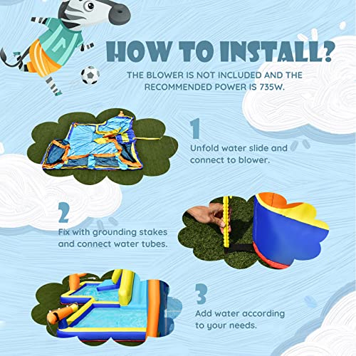 GLACER Inflatable Water Slide, 8-in-1 Blow Up Waterslide with Soccer Zone, Climbing Wall, 2 Water Cannons and Target Game, Water Bounce House with Carry Bag for Kids and Adults (with 735W Air Blower)