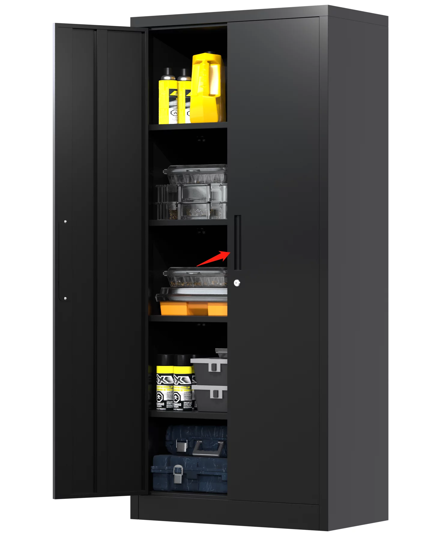 GangMei Metal Storage Cabinet, Metal Garage Cabinet with Lockable Doors and Shelves, Office Cabinet for Home Office, Garage and Utility Room,Assemble Required (Doouble Handles, Black)