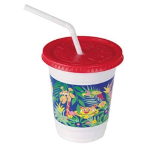 Dart Plastic Kids Cup with Lid u0026 Straw 12 oz., Jungle Print, 250/Carton by Essendant - SCCCC12CJ5145