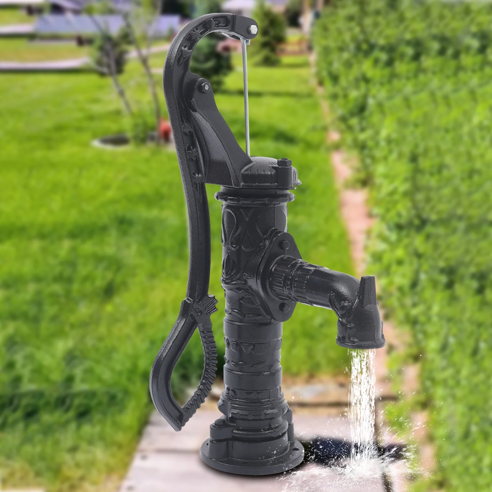 Miumaeov Hand Water Pump Cast Iron Well Water Pitcher Press Suction Outdoor Yard Ponds Garden 19.69ft Suction Range for Farm Irrigation Water Flowers