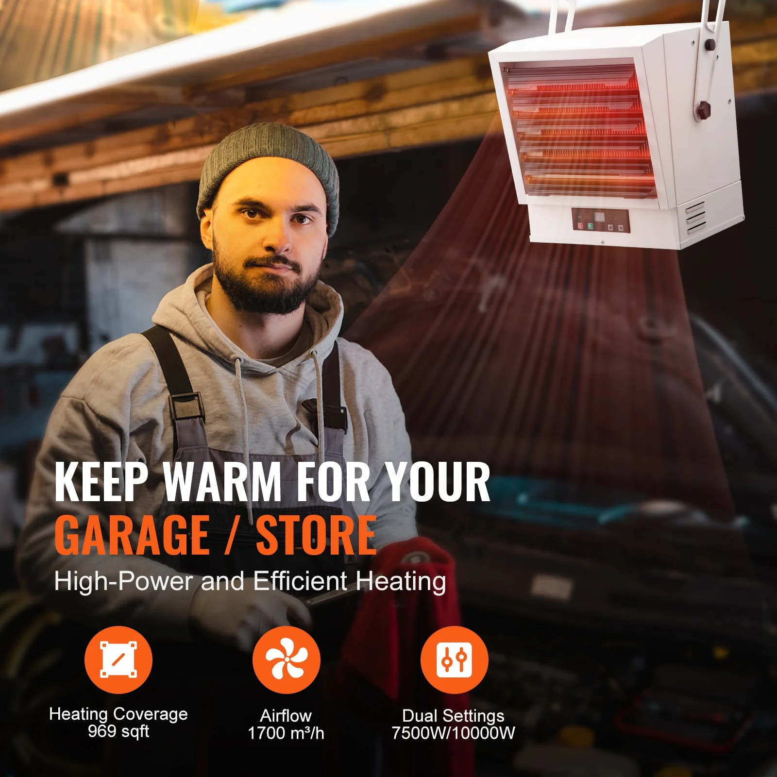 SKYSHALO 10000-Watt Electric Garage Heater Digital with Remote Ceiling/Wall Mount