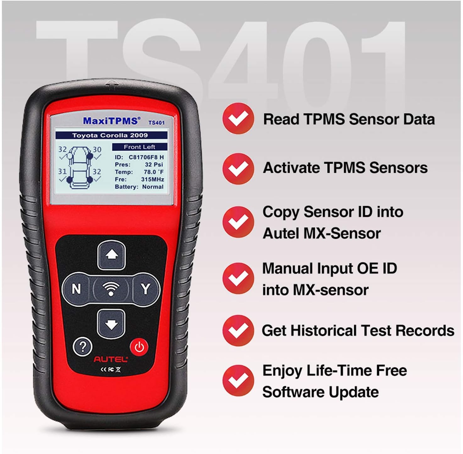 Autel TPMS Relearn Tool MaxiTPMS TS401, Ideal TPMS Tool for TPMS Reset, Sensor Activation, Program for MX-2in1MX-Sensor 433/315