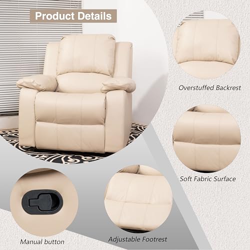 Leather Swivel Recliner Chair - Glider Recliner Chair Manual Reclining Sofa with Adjustable Footrest Modern Lounge Chair with Swivel & Glider Chair Single Recliner Chair for Living Room Office (Beige)