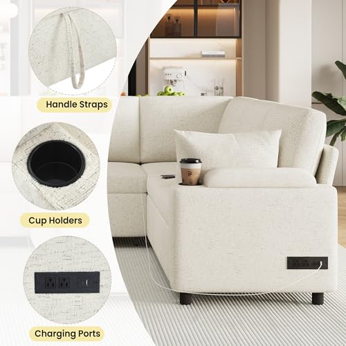 Oversized U-Shaped Sectional Sofa Couch Plush Corduroy Upholstered Modular Deep Seat Sofa&Couch Sectional W/Right Facing Chaise Lounge and 7 Toss Pillows for Home Apartment Living Room Furniture Sets