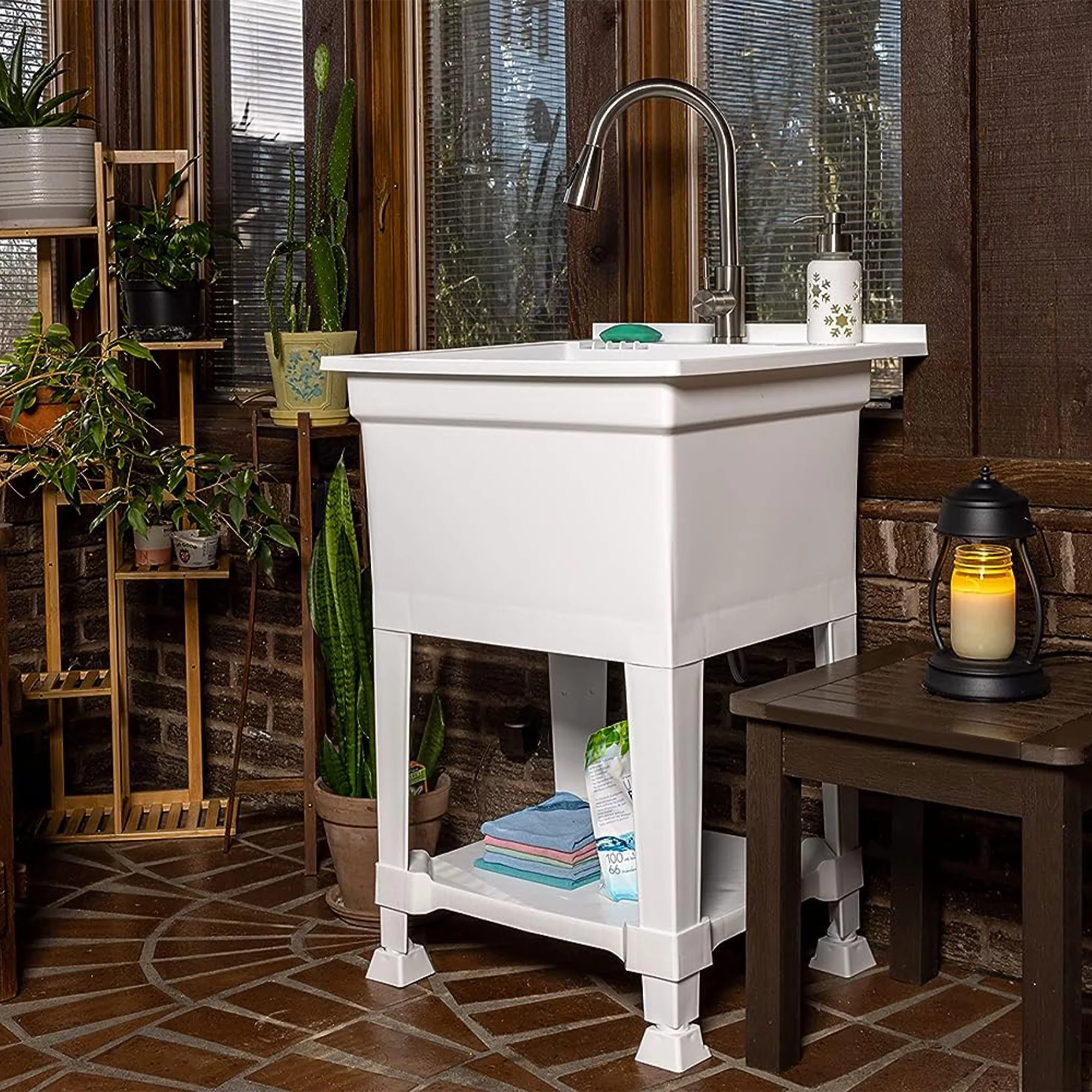 UTILITYSINKS Plastic 24" Freestanding Compact Workshop Utility Sink, White